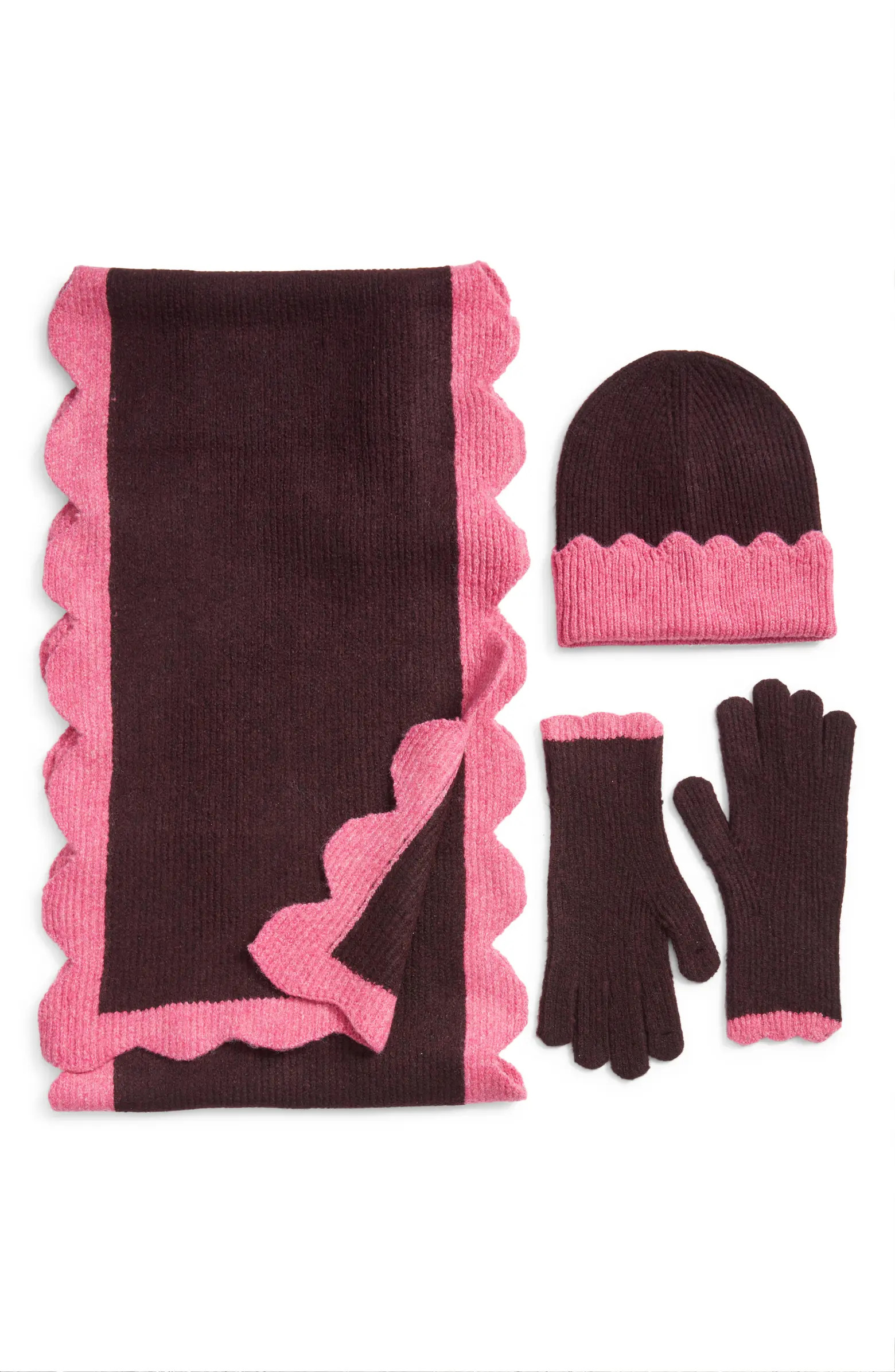 Scalloped Scarf, Beanie & Gloves Set | Nordstrom