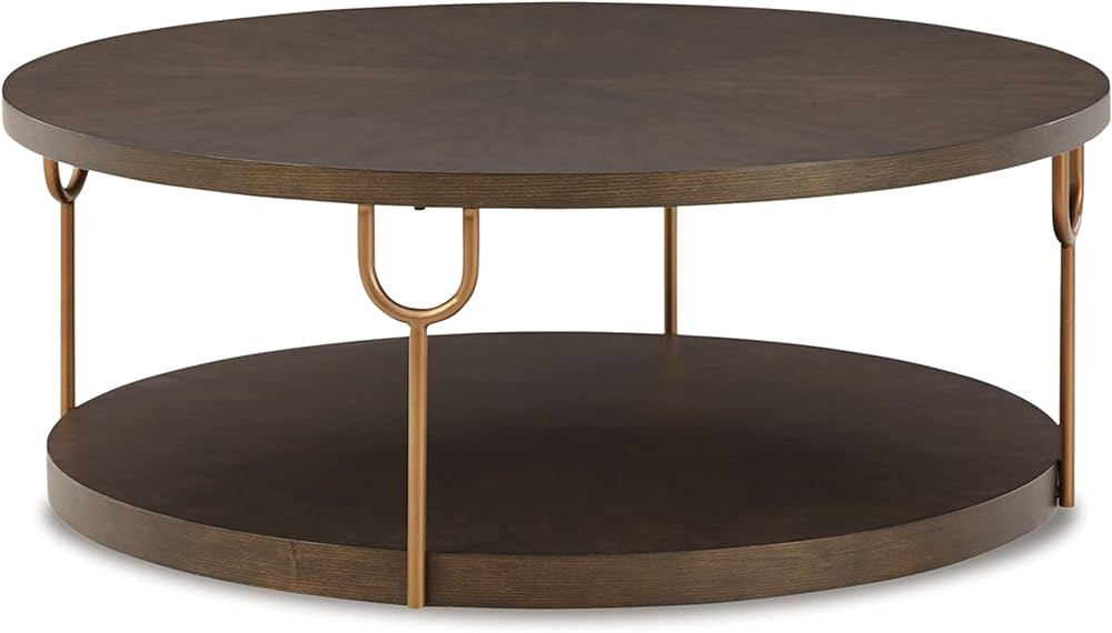 Signature Design by Ashley Brazburn Contemporary Round 42" Coffee Table, Metallic & Brown Finish | Amazon (US)
