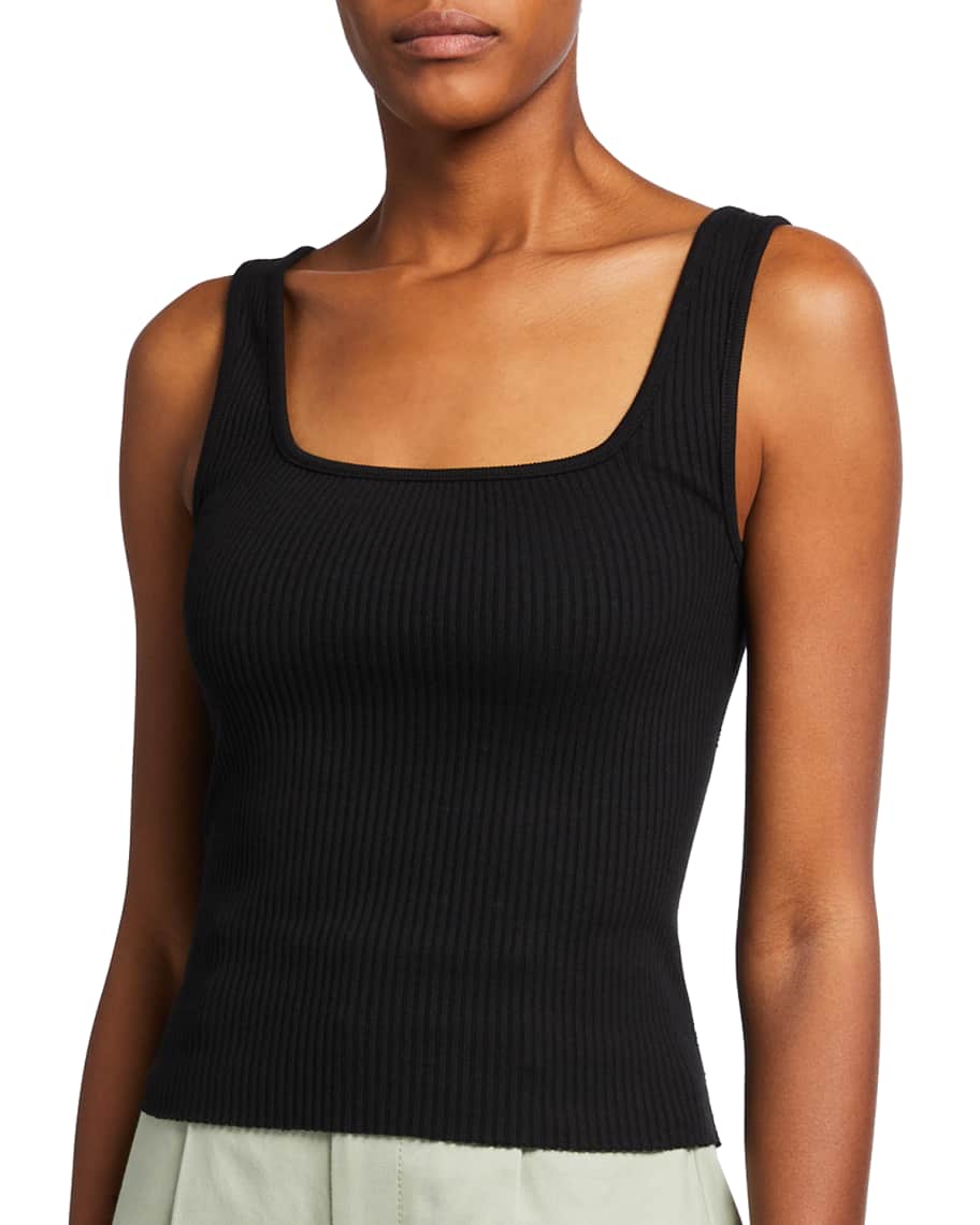 Vince Ribbed Square-Neck Tank | Neiman Marcus