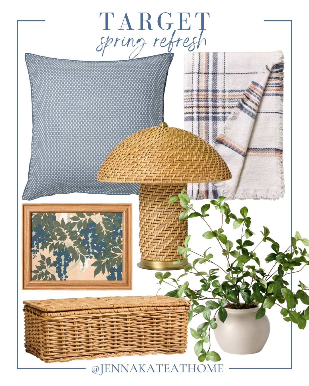 Target spring refresh includes faux plant, decorative basket, throw blanket, table lamp, wall art, and throw pillow.

Home accent, home decor, looks for less, coastal home, neutral home

#LTKSeasonal #LTKvlog #LTKHome