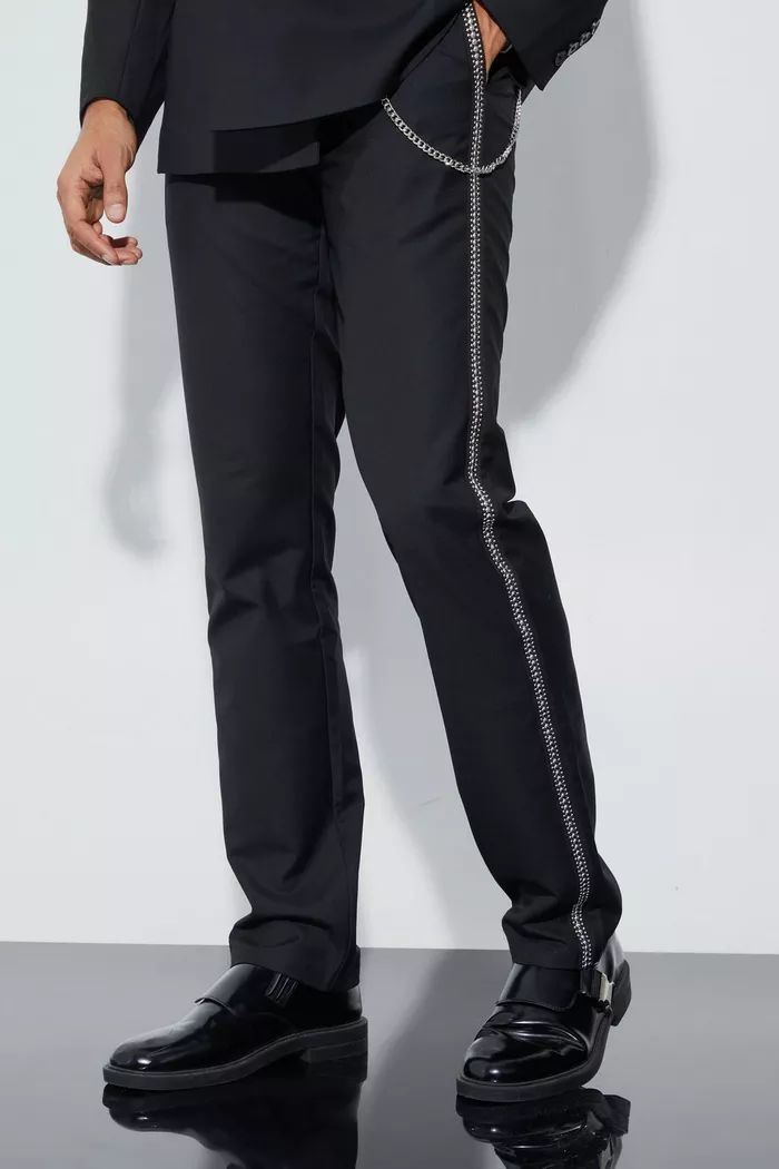Relaxed Fit Stud Detail Trouser With Chain | boohoo (US & Canada)