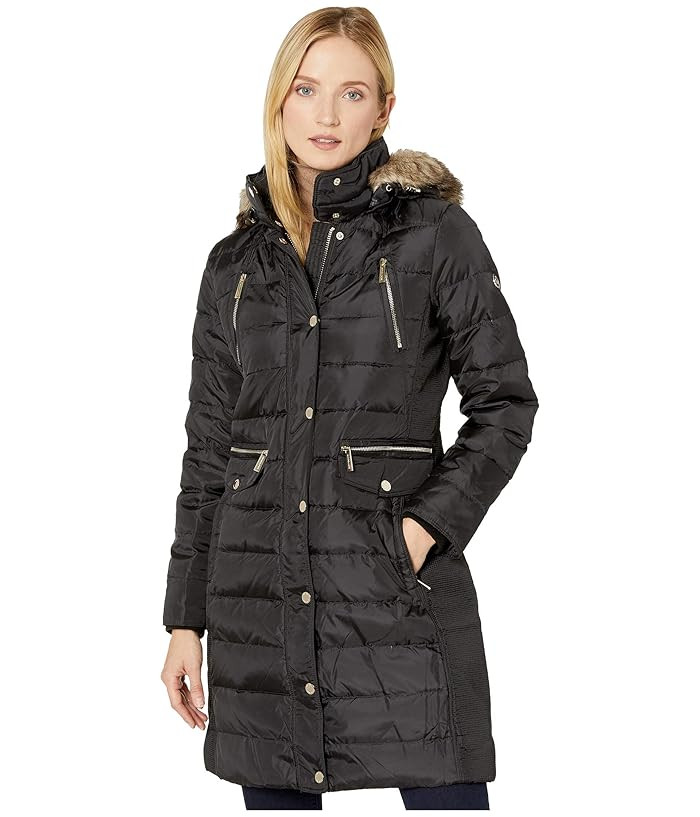 MICHAEL Michael Kors 3/4 Snap Front Down M822405TZ (Black) Women's Coat | Zappos