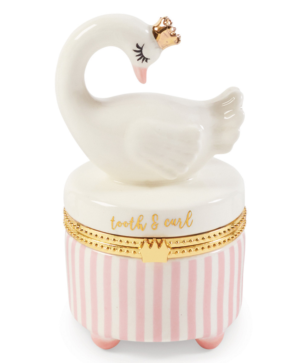 Mud Pie Keepsake Boxes PINK - Pink 'Tooth & Curl' Swan Ceramic Keepsake Box | Zulily