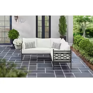 Home Decorators Collection Wakefield 3-Piece Aluminum Outdoor Sectional Set with Natural White Cu... | The Home Depot