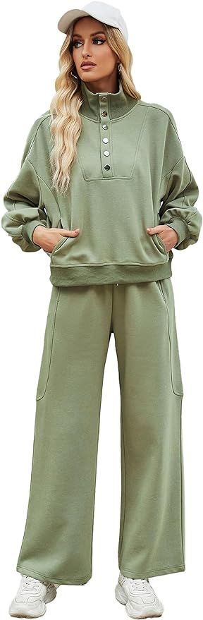 Ladyful Women 2 Piece Sweatsuit Outfits Oversized Long Sleeve Pullover and Wide Leg Drawstring Pa... | Amazon (US)