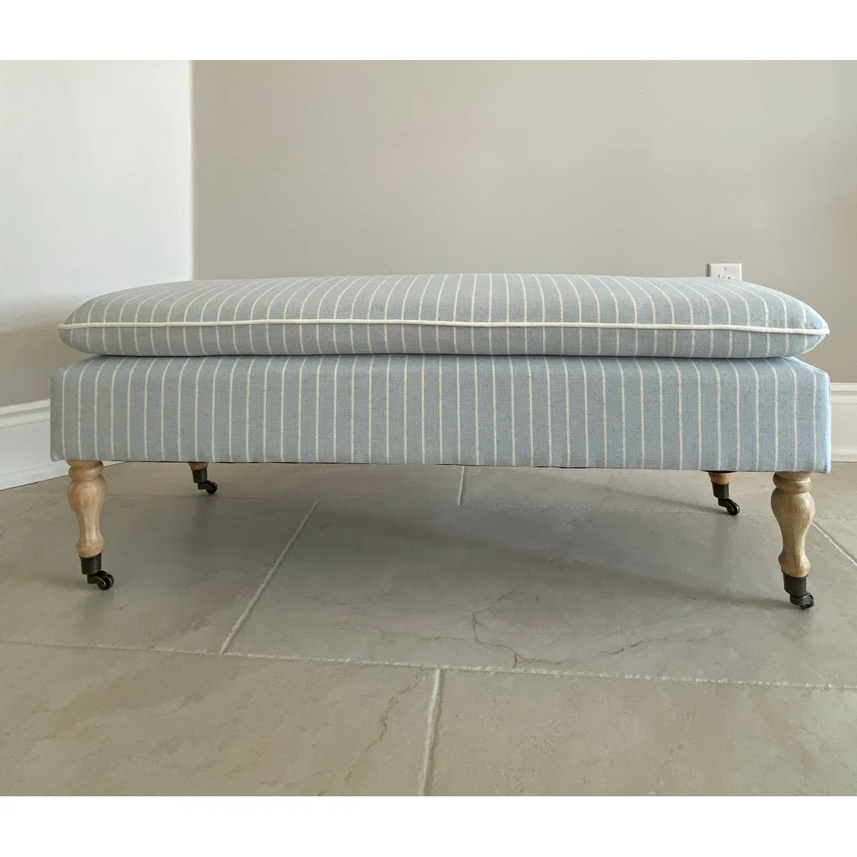 SEAT4U Patzy Bedroom Linen Ticking Fabric Upholstered Pillow Top Wooden Bench | Wayfair North America