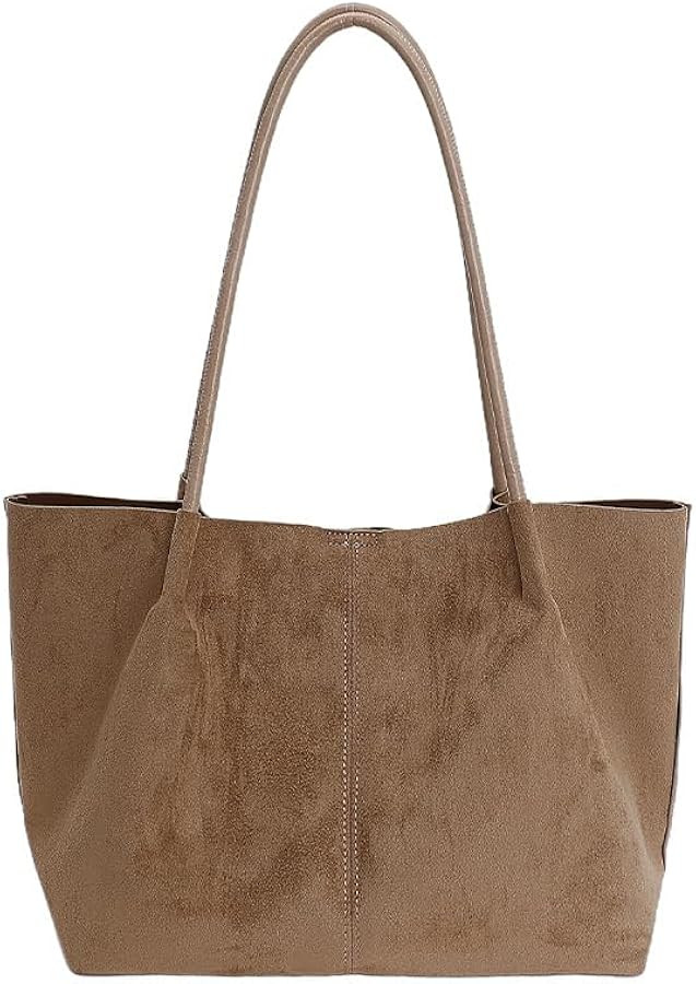 Classic Suede Tote Bag, Large Capacity Shoulder Handbag with Detachable Pouch, Taupe Brown Casual... | Amazon (US)