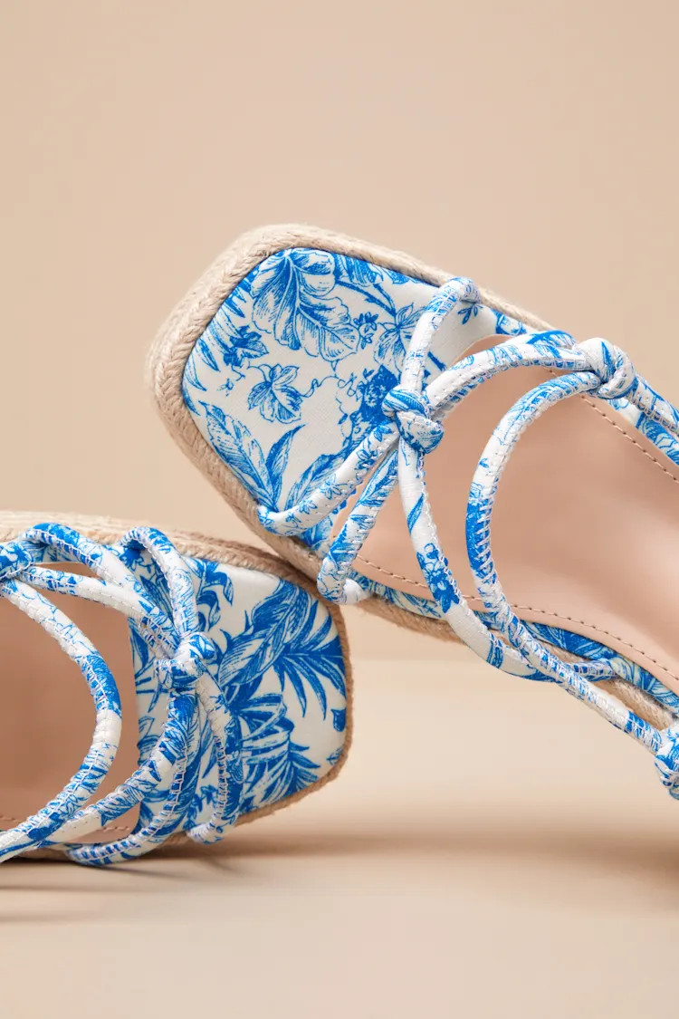 Thomasin Blue Tropical Print Platform High Heel Sandals | Lulus