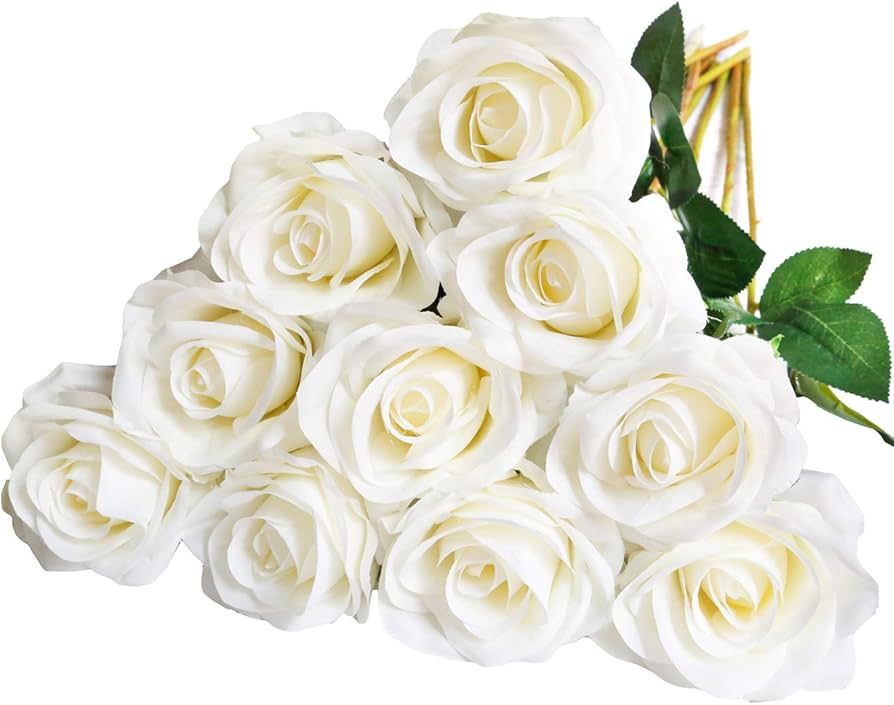 DuHouse 10pcs Fake Roses Artificial Silk Flowers Faux Rose Flower Long Stems Bouquet for Arrangem... | Amazon (US)