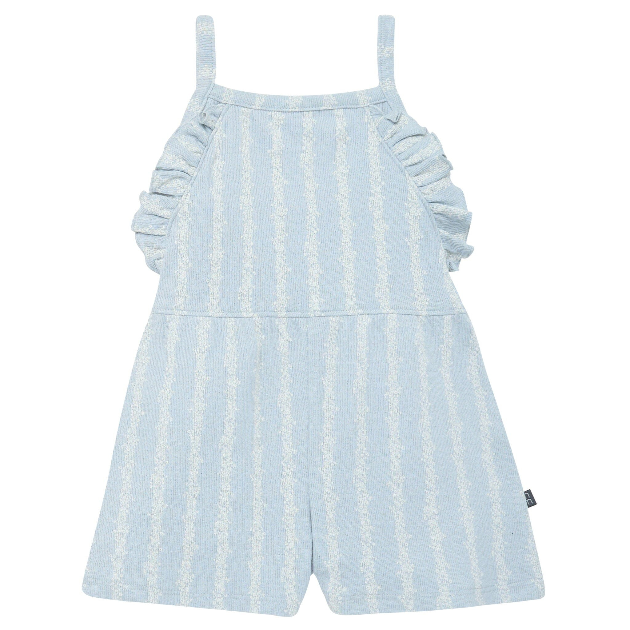 Infant & Toddler Girls Light Blue Mini Flower Stripe Ruffle Romper | Gerber Childrenswear