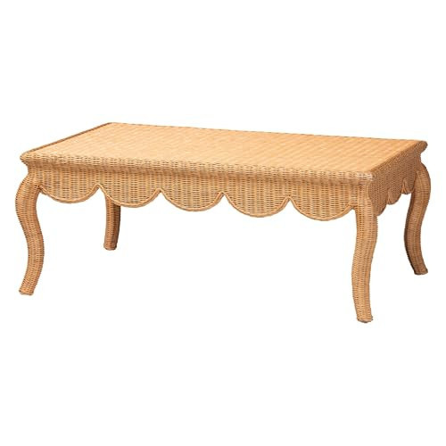 Bali & pari Deborah Natural Rattan Coffee Table - Handwoven Wicker Accent Table with Cabriole Legs, Scalloped Coastal Cottage Living Room Centerpiece | Amazon (US)