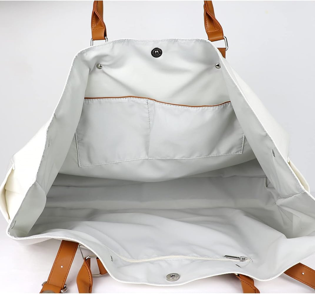 Beach Bag with Vegan Leather Handle, Extra Large Beach Bag for Women Waterproof Sandproof, White | Amazon (US)