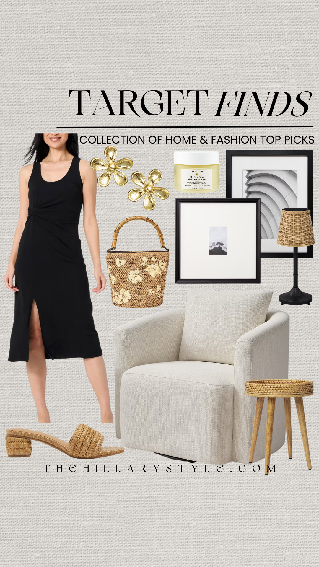 Target Finds: Neutral Home & Fashion Essentials
Elevate your everyday with these curated Target finds for a chic spring refresh. From an effortless black midi dress to organic modern home decor like this rattan side table and woven lamp, these pieces blend comfort with high-end style. Perfect for a warm minimalist aesthetic, these essentials transition seamlessly from your home to your weekend outings. Save these for your next Target run and build a wardrobe and space that feels both grounded and elevated. 

 #TheHillaryStyle #TargetStyle #TargetFinds #OrganicModern #SpringStyle #NeutralAesthetic #HomeDecor #WarmMinimalism #MidiDress #RattanDecor #TargetHome #SpringFashion2026 #MinimalistStyle #LTKhome #LTKstyletip 

#LTKootd #LTKSeasonal #LTKHome