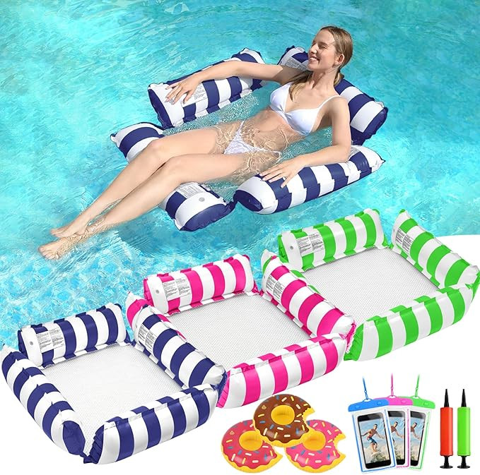 3 Pack Inflatable Pool Floats Adult, 4-in-1 Multi-Purpose Pool Float Rafts Water Hammock with Cup... | Amazon (US)
