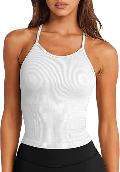 LASLULU Womens Sports Bra Seamless Long Crop Tank Racer Back Spaghetti Strap Workout Yoga Bra Pad... | Amazon (US)