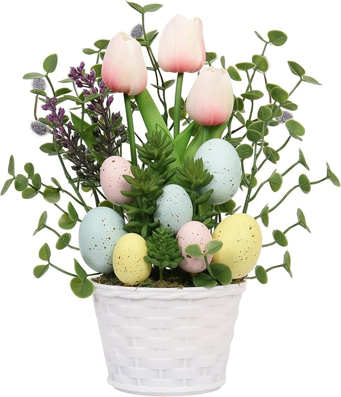 SY Super Bang Easter Decorations, Artificial Easter Egg Pink Tulip Flower Potted Table Decoration... | Amazon (US)