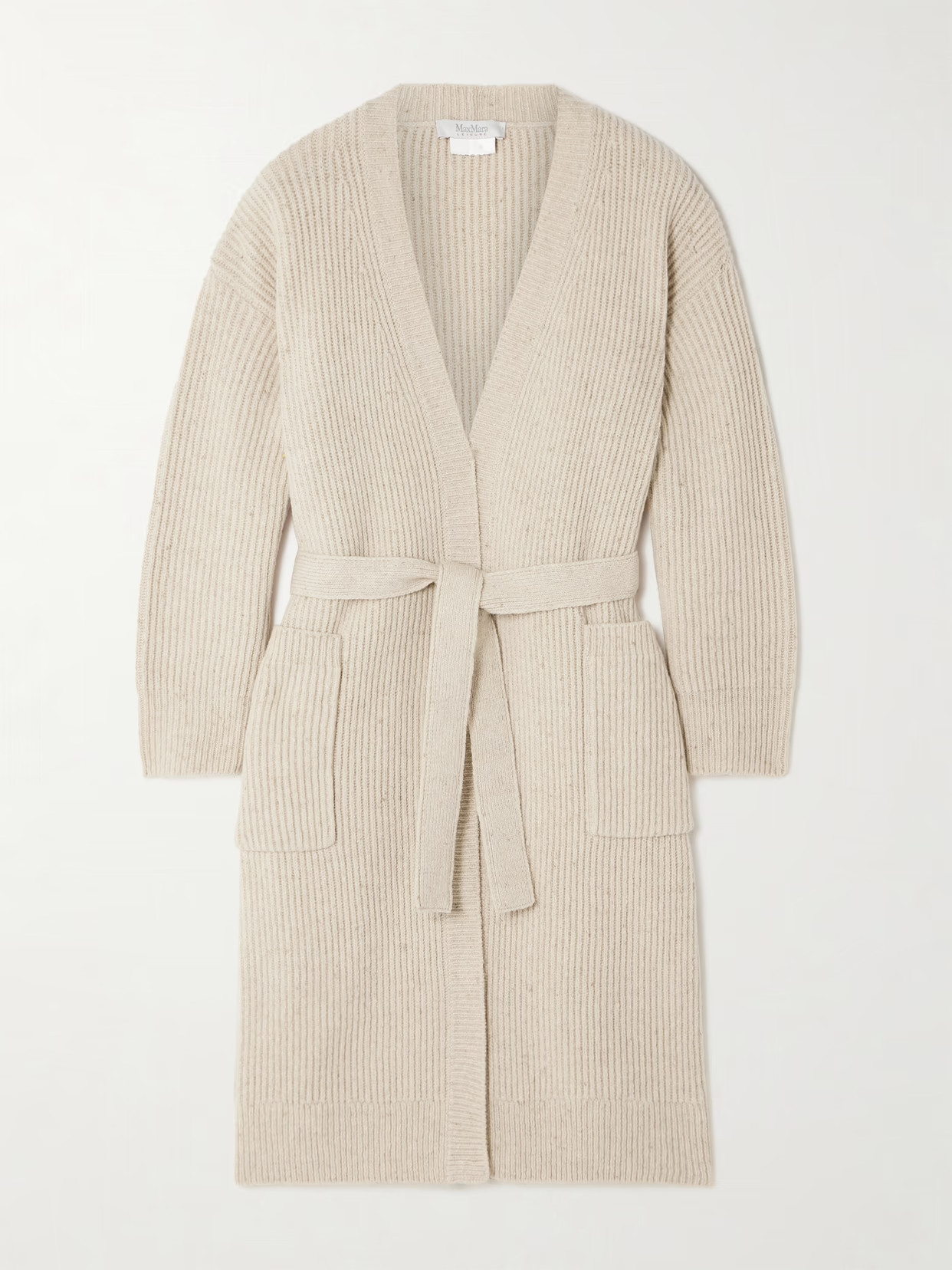 Max Mara - Belted Faux Leather-trimmed Rib-knit Wool-blend Cardigan - Beige | NET-A-PORTER (UK & EU)