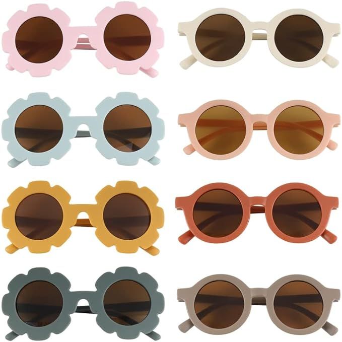 Sunglasses for Kids, 8 Pairs Flower Sunglasses Cute Round Sunglasses Colorful Kids Fashion Sungla... | Amazon (US)