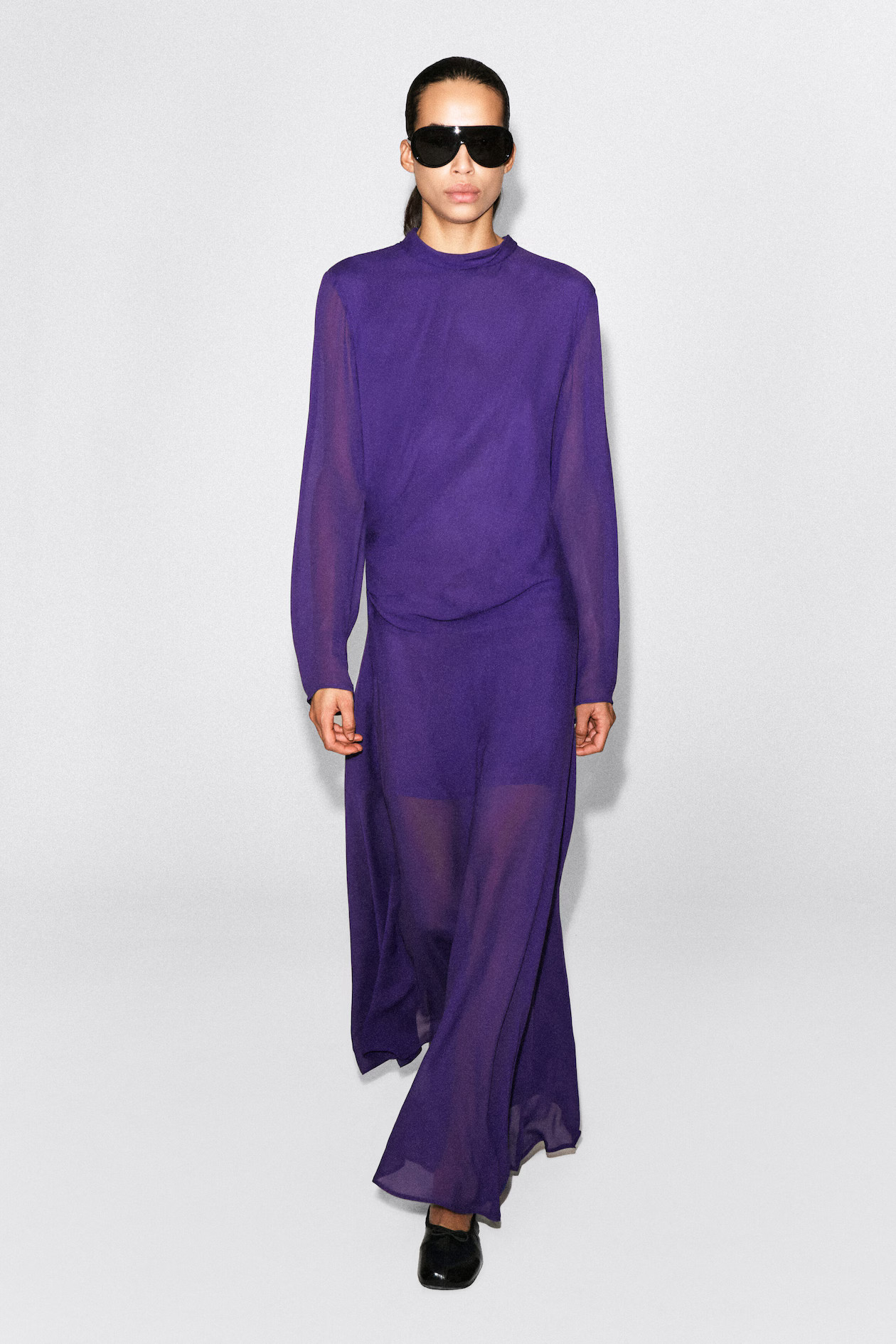 DRAPED HIGH-NECK MAXI DRESS - PURPLE | COS GB | COS UK