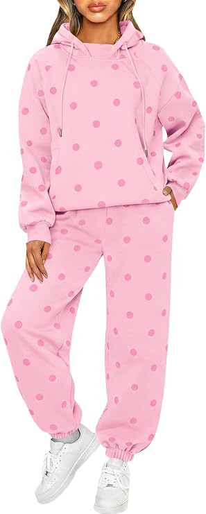 Fisoew Womens Polka Dot 2 Piece Sets Long Sleeve Hooded Tops Jogger Pants | Active, Hooded Design... | Amazon (US)
