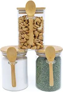 Set of 3 Airtight Glass Jars with Bamboo Lids & Bamboo Spoons - Decorative & Durable 17-Oz Borosi... | Amazon (US)