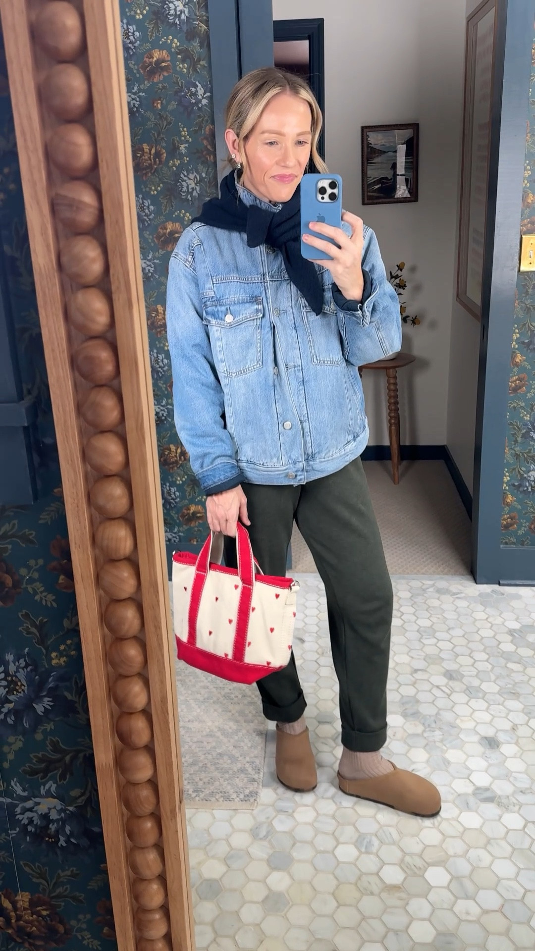 code HELLOVARLEY wearing an xs in olive marl sweatpants, 25 length (5’3”) ~ Lands'End x Bauble Bar Valentine's Day tote with bag charm kit included ~ Pistola denim jacket code LATLEY15 wearing my regular size small, linked similar styles ~ favorite KULE stripe tee wearing my regular size small ~ Rothy's clogs in butternut size down one ~ Sezane classic navy triangle scarf ~ eby underwear size up one ~ pepper bra ~ xo, Claire

#LTKPetite #LTKOver40 #LTKSeasonal