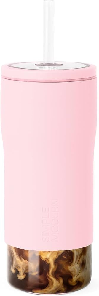 Simple Modern Glass Iced Coffee Cup with Straw Lid | 20oz | Pink | Amazon (US)
