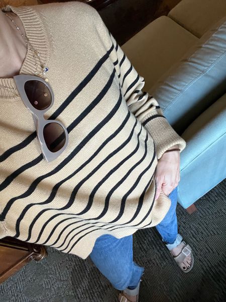 Striped sweater, cat eye sunglasses, mom style, fall outfit, best under $100 sunglasses, fall style 

#LTKfindsunder100 #LTKGiftGuide #LTKover40