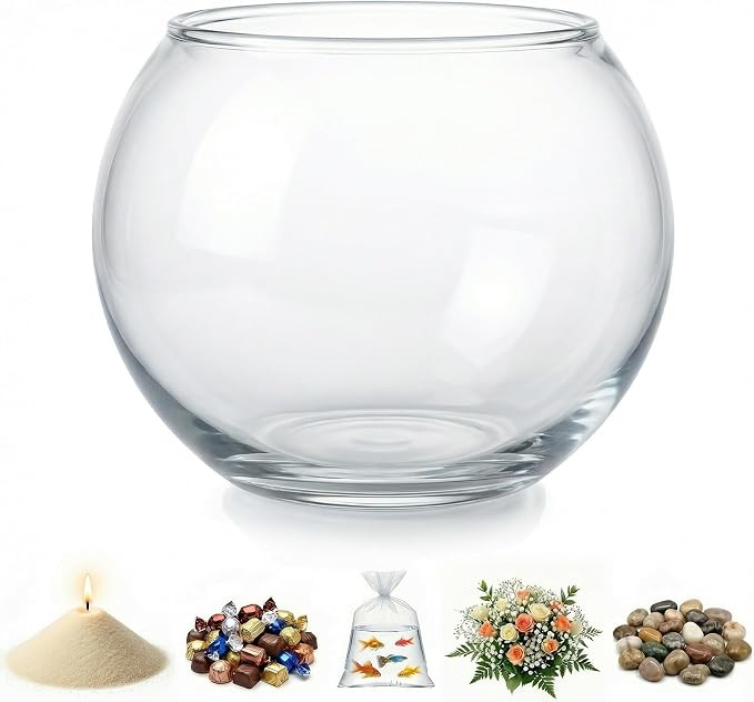 Glass Fish Bowl, Decorative Glass Bowl, Round Vase for Flowers and Decoration, Bowl for Sand Cand... | Amazon (US)