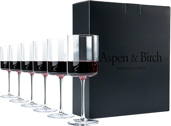 Aspen & Birch - Modern Wine Glasses Set of 6 - Red Wine Glasses or White Wine Glasses, Crystal St... | Amazon (US)