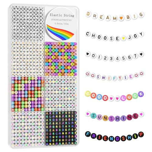 Redtwo 1600 Pcs Letter Beads Kit, 6 Styles of Colorful Alphabet Beads for Bracelet, Number Smiley Face Beads Heart Beads and a Roll of Elastic String for Friendship Bracelet Kit | Amazon (US)