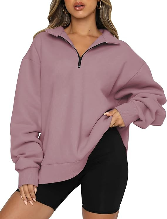 Trendy Queen Womens Oversized Half Zip Pullover Long Sleeve Sweatshirt Quarter Zip Hoodie Sweater... | Amazon (US)
