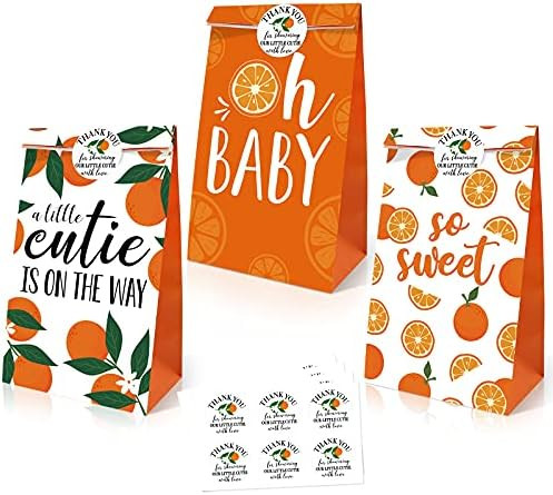 24 Pack Little Cutie Party Treat Bags with Thank You Stickers, Orange Goody Gift Bags Favors for ... | Amazon (US)