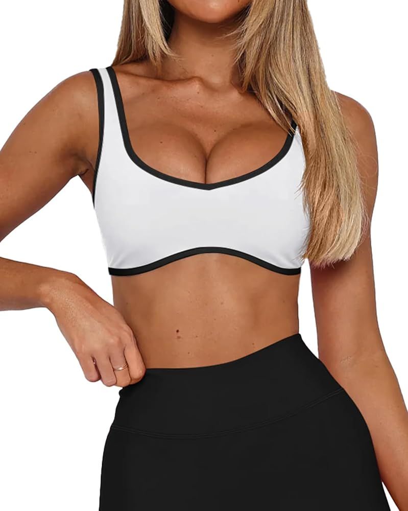 LASLULU Sexy Sports Bras for Women V Neck Sleeveless Padded Bra Workout Yoga Bra Crop Top | Amazon (US)