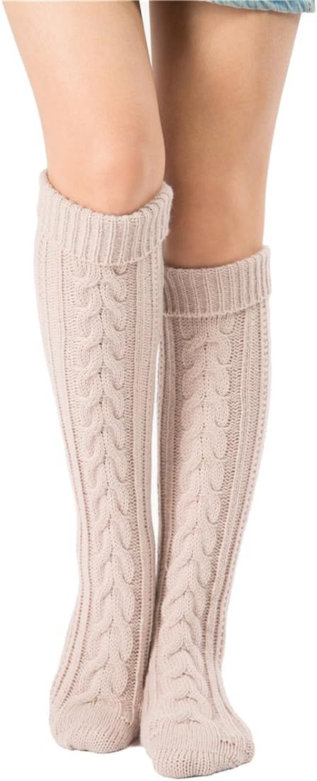 Women's Cable Knit Long Boot Stocking Socks Knee High Winter Leg Warmers | Amazon (US)