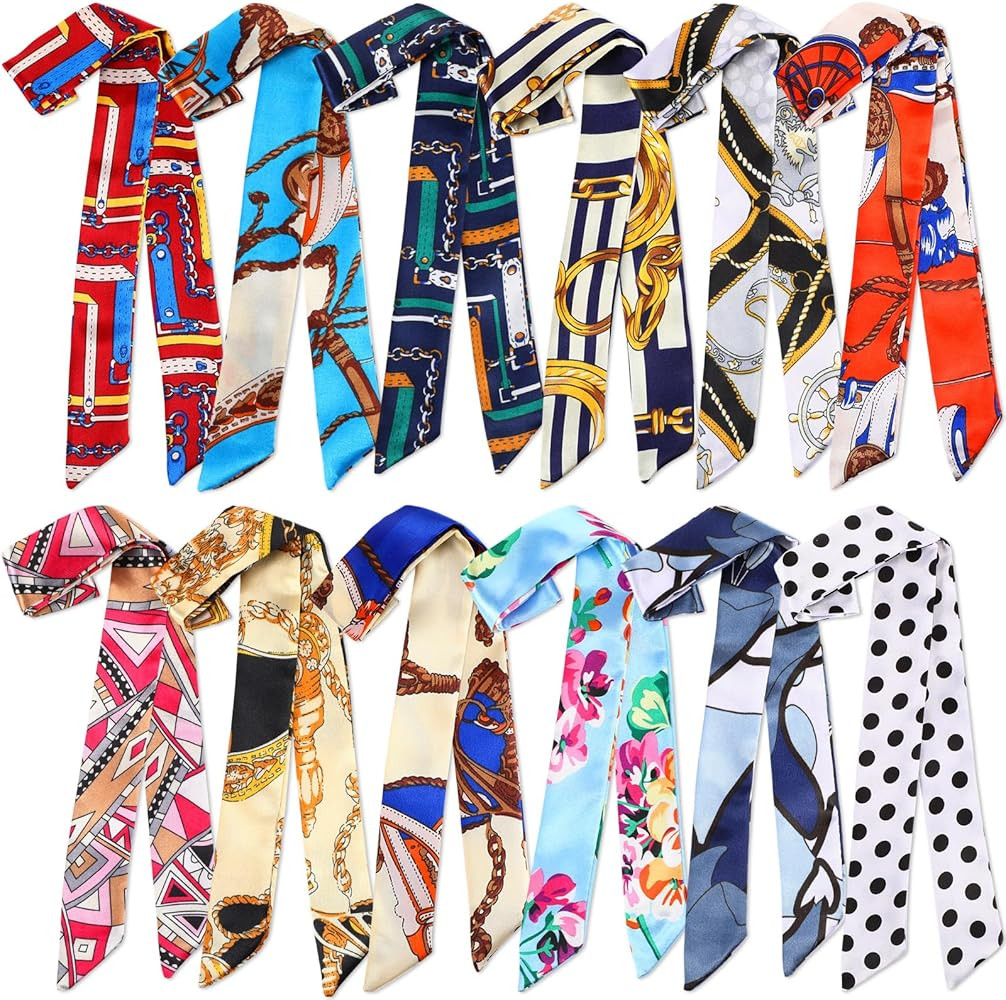 12 Pcs Women Handbag Head Scarf Hair Purse Scarf Handle Ribbon Satin Head Neckerchief Silk Headba... | Amazon (US)