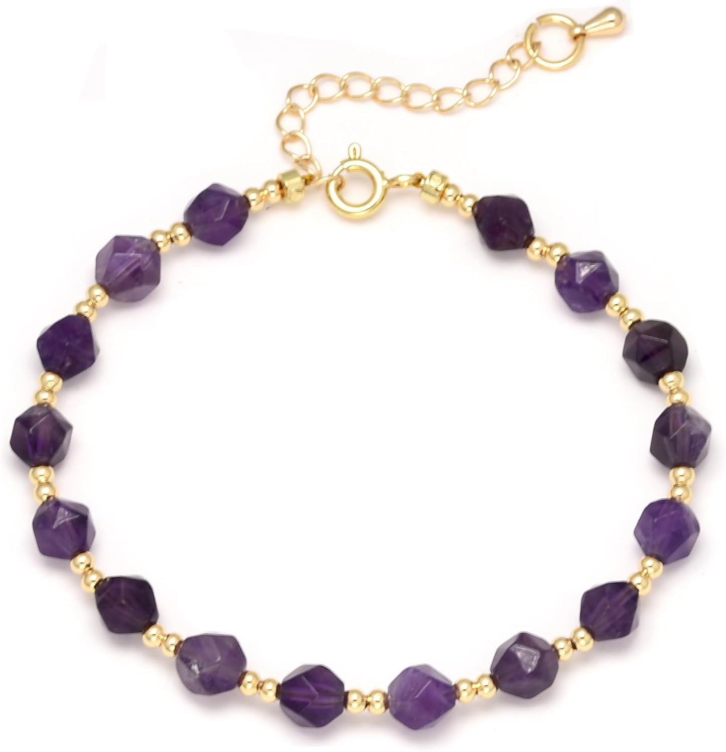 Amethyst Bracelet for Women, Natural 6mm Faceted Amethyst Beaded Bracelet, 18K Gold Plated Brass, February Birthstone Bracelet, Adjustable 6.3-8.3 in | Amazon (US)