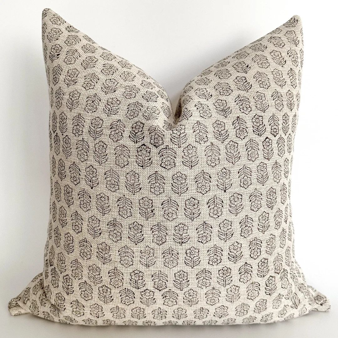 Wabi Floral Pillow Cover Block Print Pillow Cover Gray - Etsy | Etsy (US)