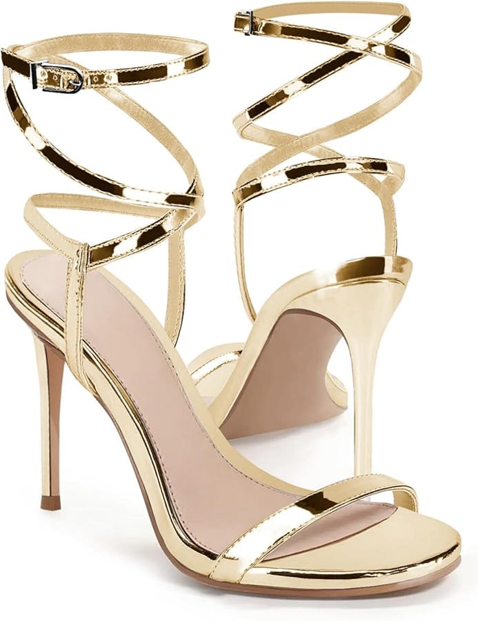 Coutgo Womens Strappy Lace up Heels Sandals Sexy High Heeled Ankle Strap Summer Dress Shoes | Amazon (US)