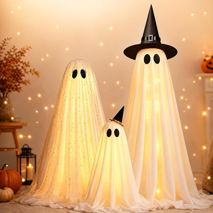 Halloween Decorations Indoor - Set of 3 Light Up Ghosts with Timer Remote | Amazon (US)