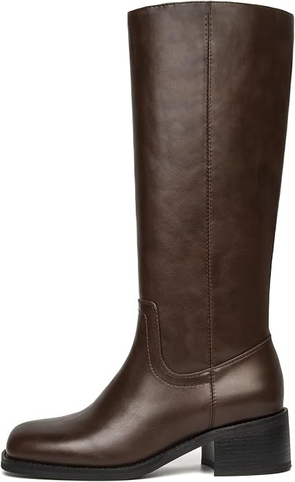 Knee High Boots Women Square Toe Chunky Block Heel Banana Campus Boot Wide Calf Comfortable Low H... | Amazon (US)
