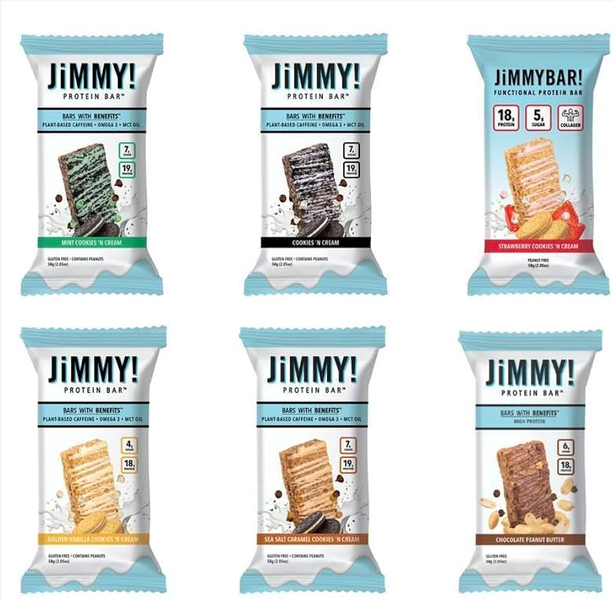 JiMMY! Protein Bar, 12 Count - High Performance Energy Bar with Caffeine and Turmeric, Low Sugar,... | Amazon (US)