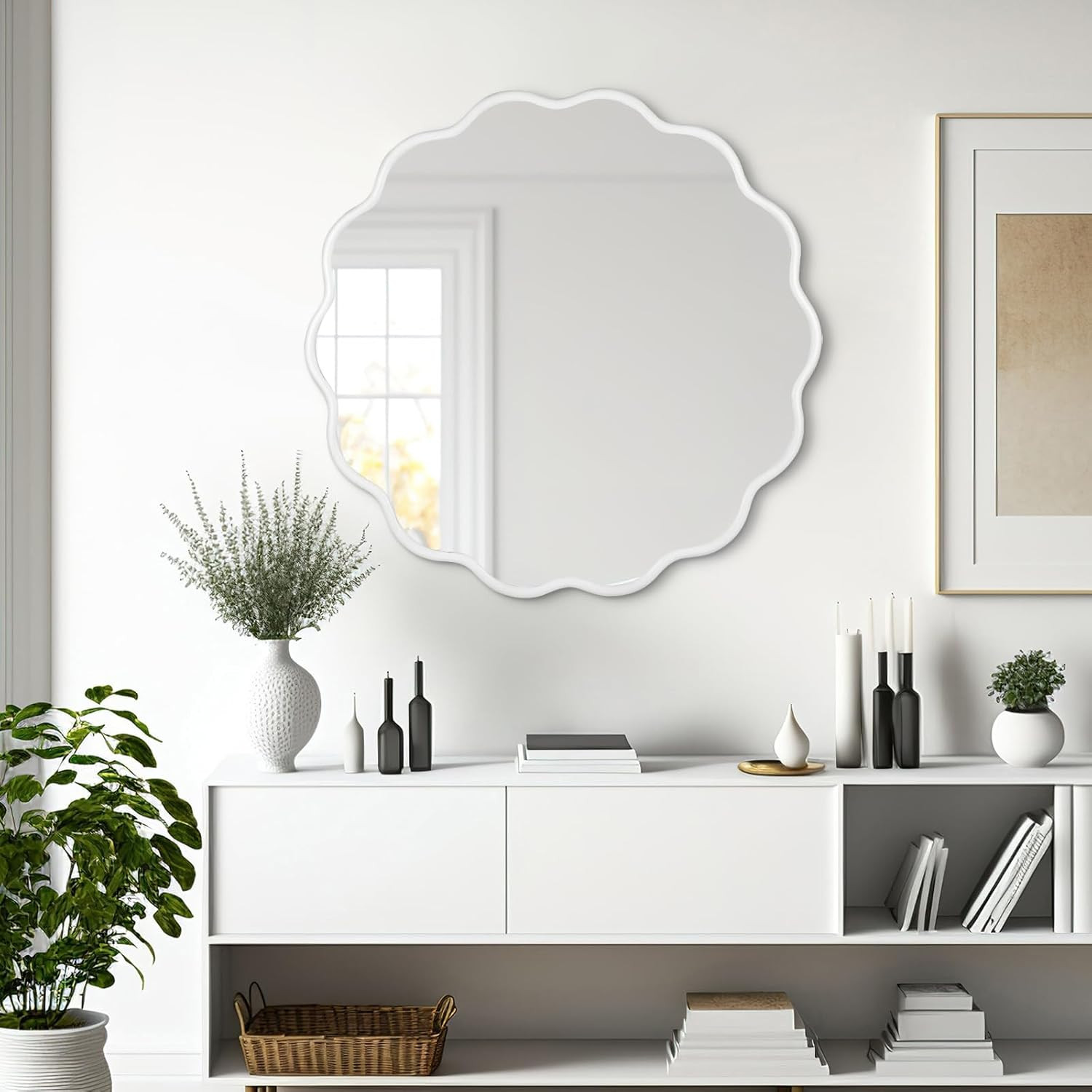 White Round Wavy Mirror for Wall 22 inch Nursery Mirror Decorative Metal Circle Mirrors Scalloped... | Amazon (CA)