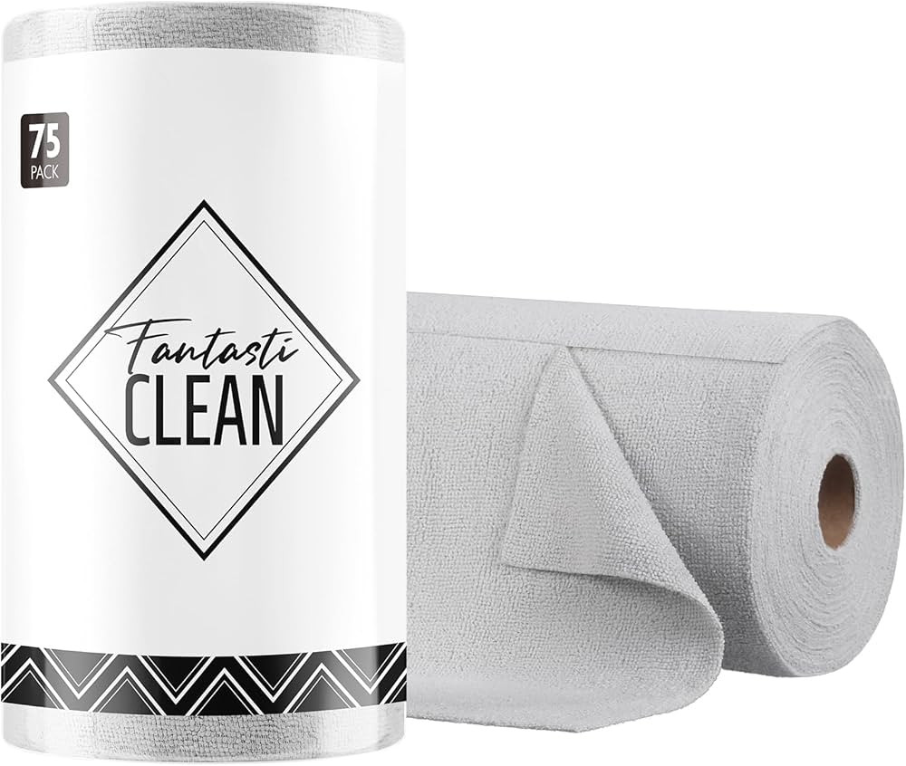 Fantasticlean Microfiber Cleaning Cloth Roll -75 Pack, Tear Away Microfiber Towels, 12" x 12", Re... | Amazon (US)
