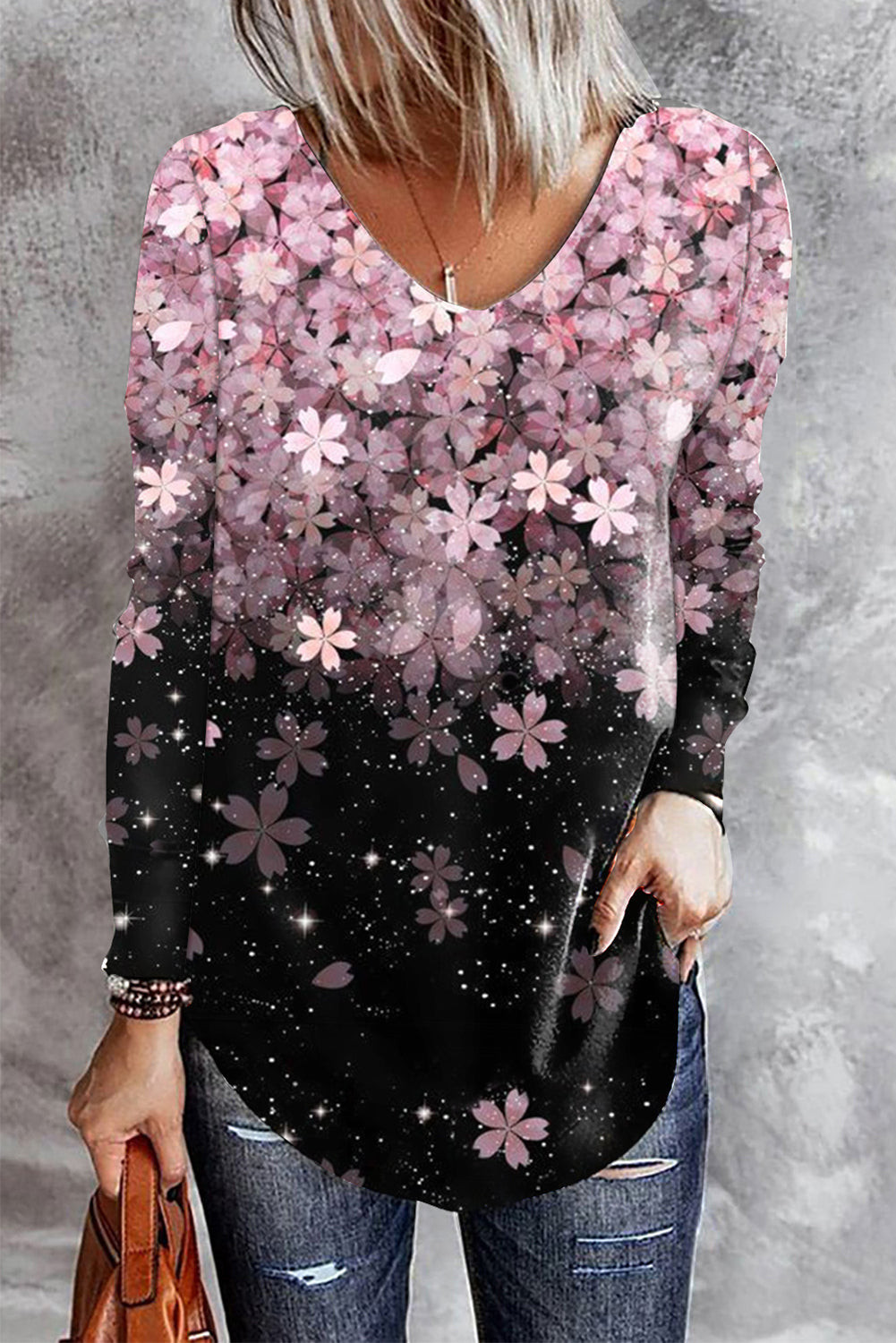 Pink Floral V Neck Casual Tops | Evaless