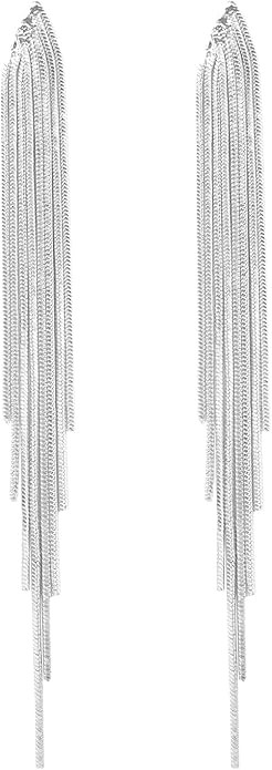 FUTIMELY Long Tassel Dangle Drop Earrings for Woman Teen Girls,Silver/Gold Punk Sleek Metal Chain... | Amazon (US)