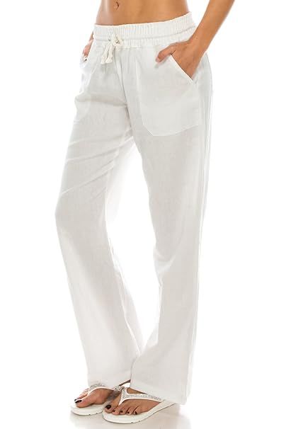 Poplooks Women's Beachside Soft Palazzo Style Linen Pants | Amazon (US)