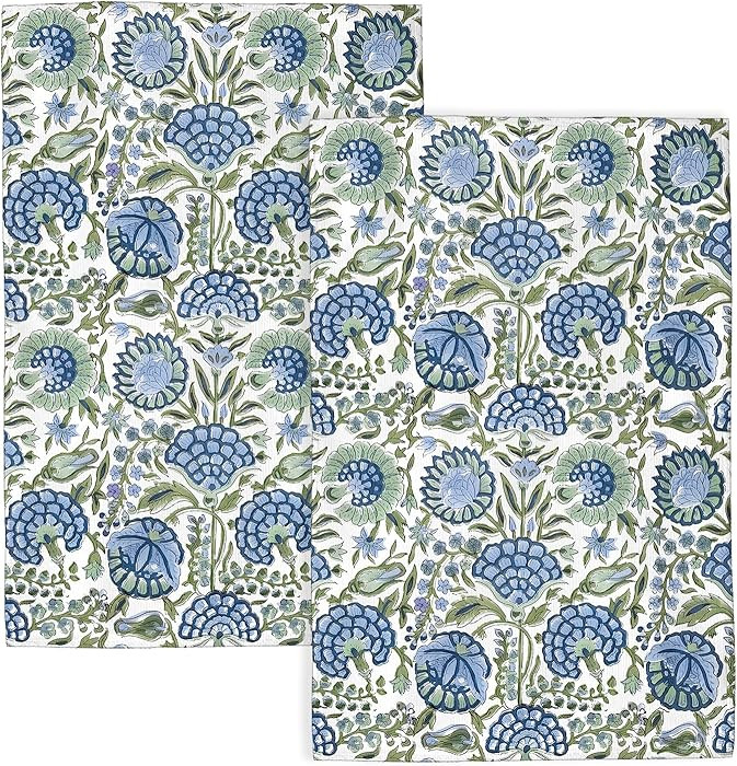 Sage Green Blue Boho Kitchen Towels 16x24 Inch Vintage Floral Decor Dish Towels Flower Spring Sum... | Amazon (US)