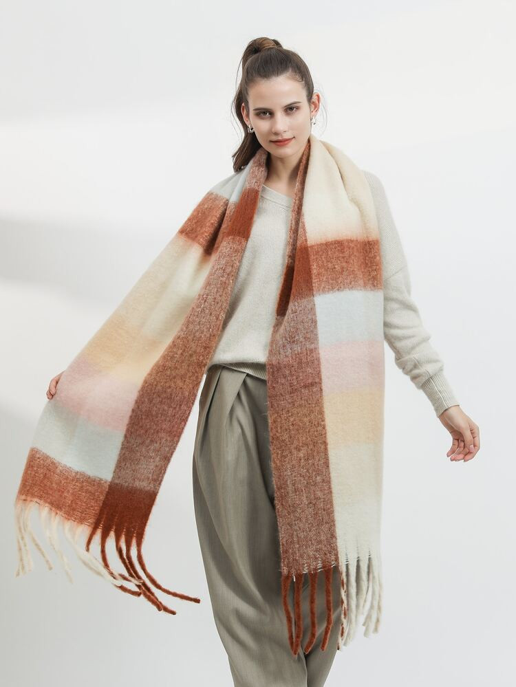 Plaid Pattern Fringe Trim Scarf | SHEIN