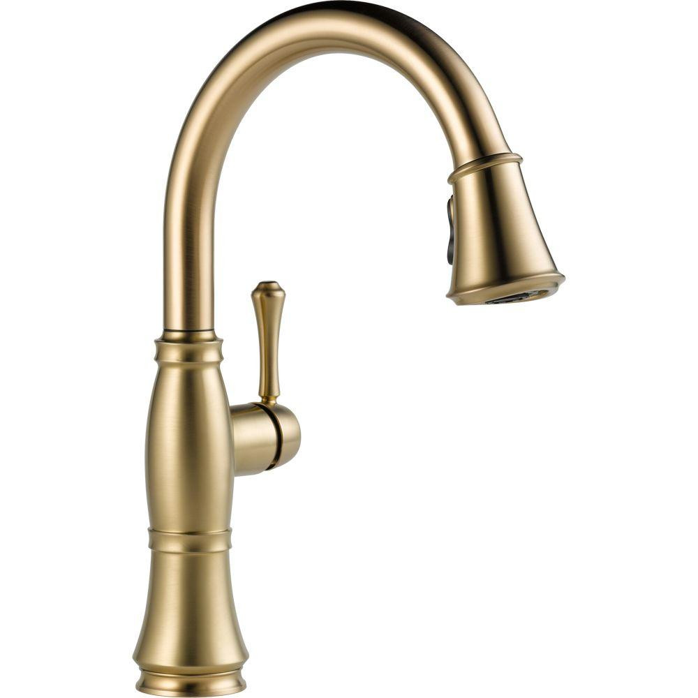 Delta Cassidy Single-Handle Pull-Down Sprayer Kitchen Faucet in Champagne Bronze | The Home Depot